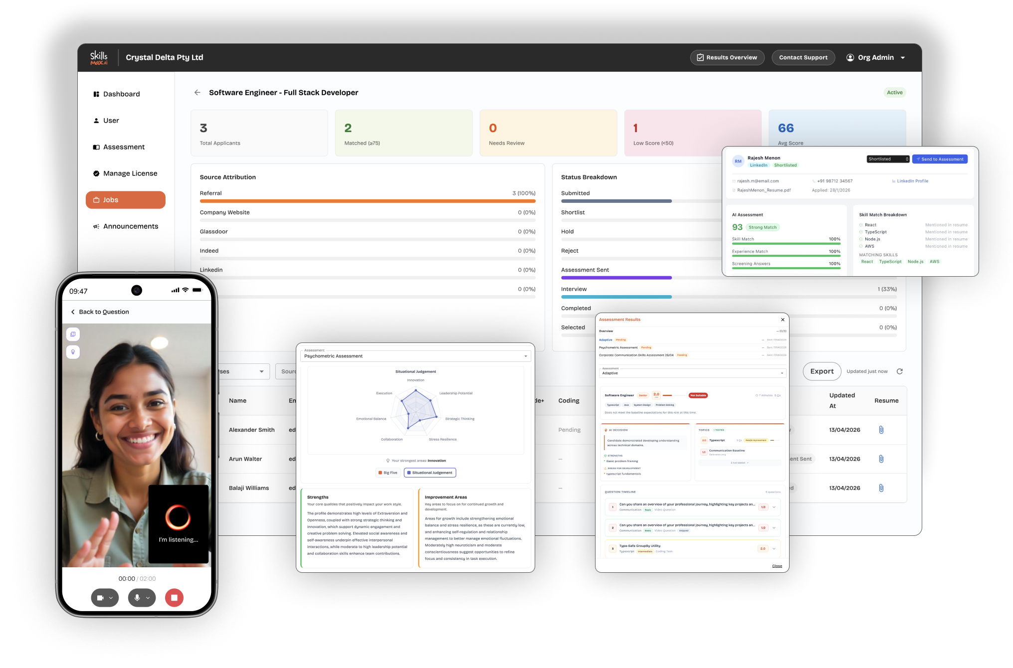 Screenshots of SkillsMax.Ai Management Interface and tools